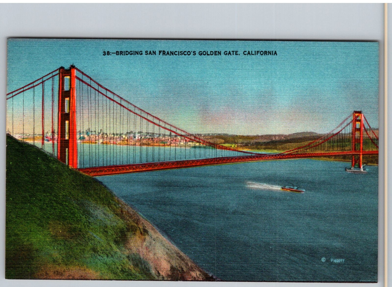 Vtg Linen Postcard Golden Gate Bridge San Francisco, CA 1940s