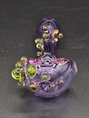 Clear Purple With Fluorescent Green Hand Blown American Made Glass  Pipe 4.5''