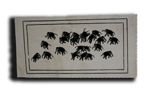 Superbe tableau miniature fait main caravane éléphant sur papier ancien 4,2 x...