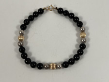 14K YELLOW GOLD FILLED BLACK ONYX BEADS BRACELET 7.25in