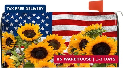 Magnet-Mailbox-Covers with American-Sunflower US-Flag Stripes - Post-Letter-Wrap