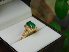3.44 Ct Emerald Cut Natural Emerald  Wedding Ring 14K Yellow Gold Plated