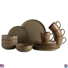 Corona 16-Piece Earth-Toned Ceramic Dinnerware Set for 4 - Plates, Bowls & Mugs