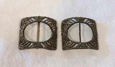 Antique Victorian Gilted Cut Steel Shoe Buckles