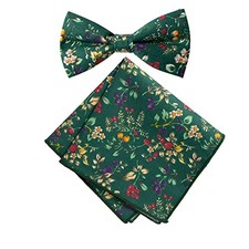 Men's Cotton Floral Print Bow Tie and Pocket Square Set One Size 51-juniper
