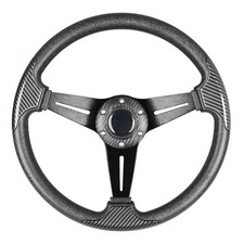 Carbon Fiber Grip Racing Steering Wheel 13.8”/350mm Flat Bottom 6 Bolts Black