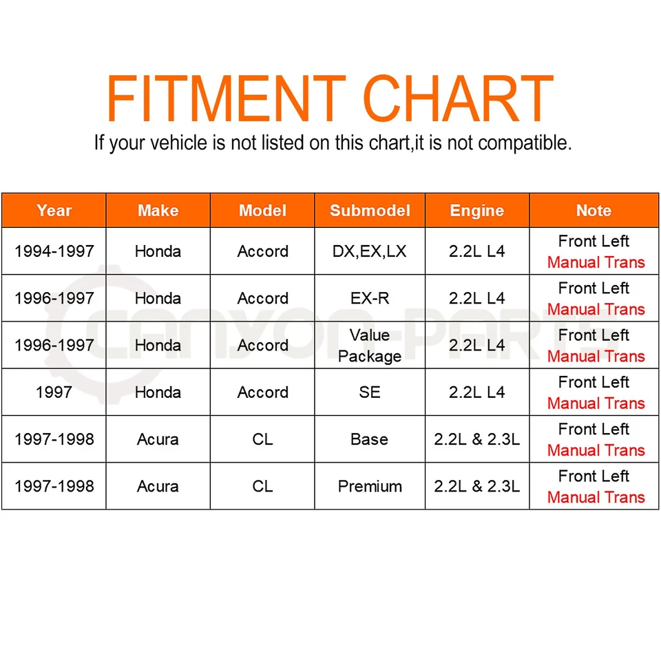 Conjunto de eje CV delantero izquierdo para Honda Accord 2,2 L L4 transmisión manual 1994-97 Foto 2 de 4
