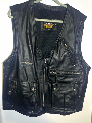 Harley-Davidson Black Leather Jacket Zip Front Motorcycle Vest Made in USA