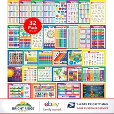 32 Educational Posters Set for Kids, 17x11 Classroom Wall Art Learning Charts