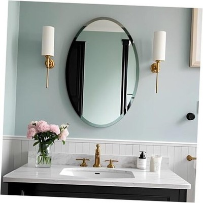 Oval Mirror Frameless Bathroom Mirror for Over Sink, Beveled 24''L x 16''W