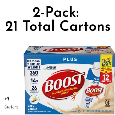 Boost Plus ''Very Vanilla'' 21 Total Cartons Balanced Nutrition Drink Exp 01/2026