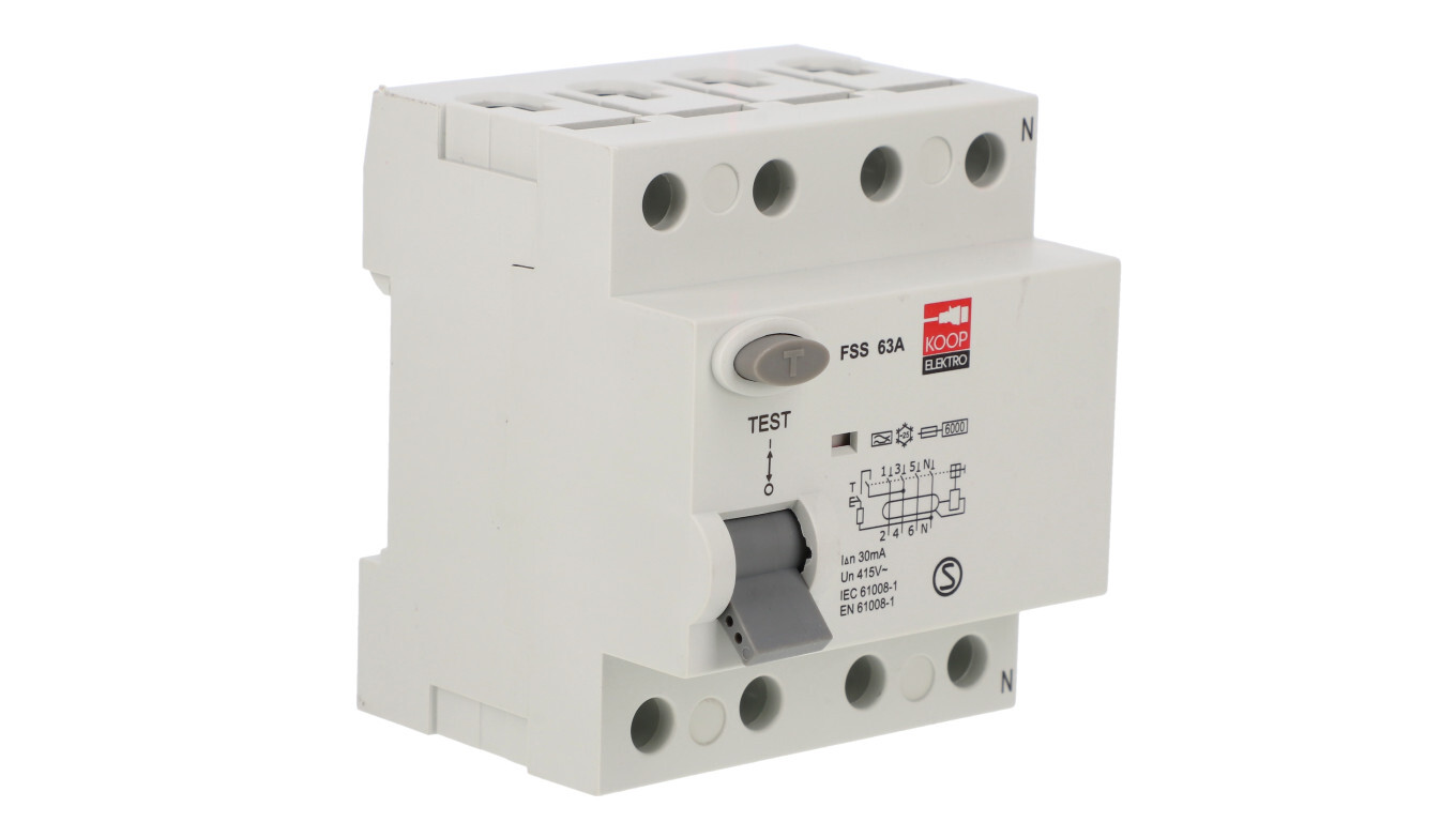 Residual current circuit breaker 4P 63A 0.03A, KOOP Elektro FSS 4P 63A ty /T2UK