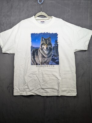 Vintage Hanes Wolf Silhouette T-Shirt XL White NOS | eBay