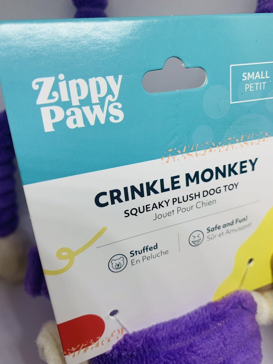 Zippy Paws Spencer the Crinkle Monkey Small Purple Squeaky