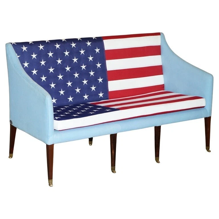 ANTIQUE GEORGIAN 1820 SOFA UPHOLSTERED WITH AMERICAN FLAG STARS & STRIPES USA