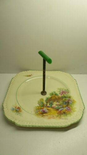 BURGESS WARE ENGLAND SANDWICH CAKE PLATE TRAY GREEN BAKELITE HANDLE HOMESTEAD - Picture 1 of 9