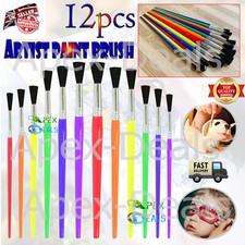 12 x Wood Plastic Artist Brushes Set Multicolour Round Head Best Paint Brush Kit