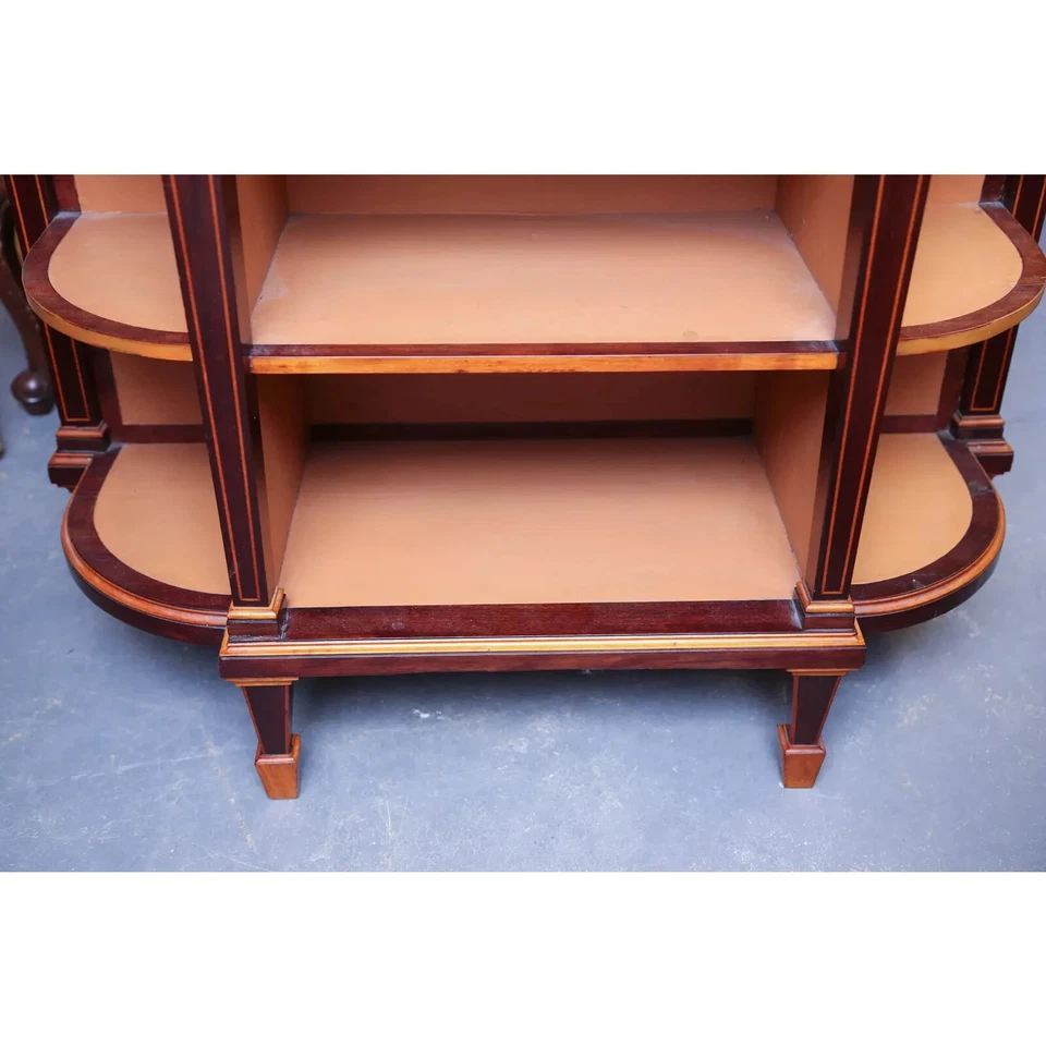 Librería antigua inglesa de marquetería de caoba y madera satinada Foto 2 de 4