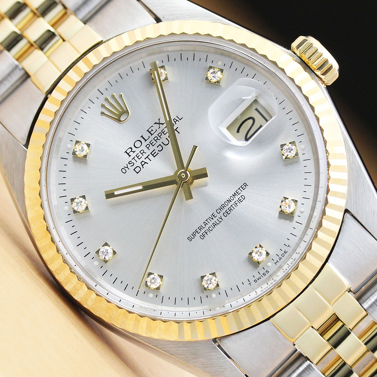 ROLEX DATEJUST コンビメンズコマ６個。箱付き。18k ROLEX MENS DATEJUST FACTORY DIAMOND 18K YELLOW GOLD STAINLESS