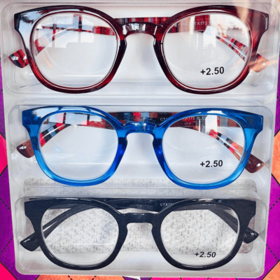 NWT 3 Pack 2.50 TAHARI Premium Eye Reading Glasses Black 