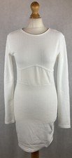 Pretty Little Thing White Ribbed Long Sleeve Bodycon Dress UK10 NWT A93