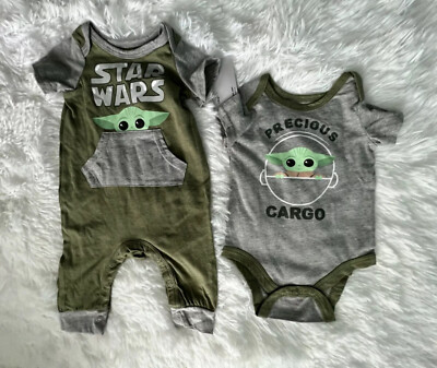 Star Wars Mandalorian Baby Boys Bodysuit Romper Sz 0-3M Shirt Piece Green 