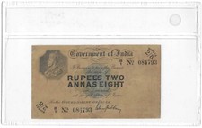 British India P 2 King George V 2 Rupees 8 Annas Bombay 1917 Light Restoration