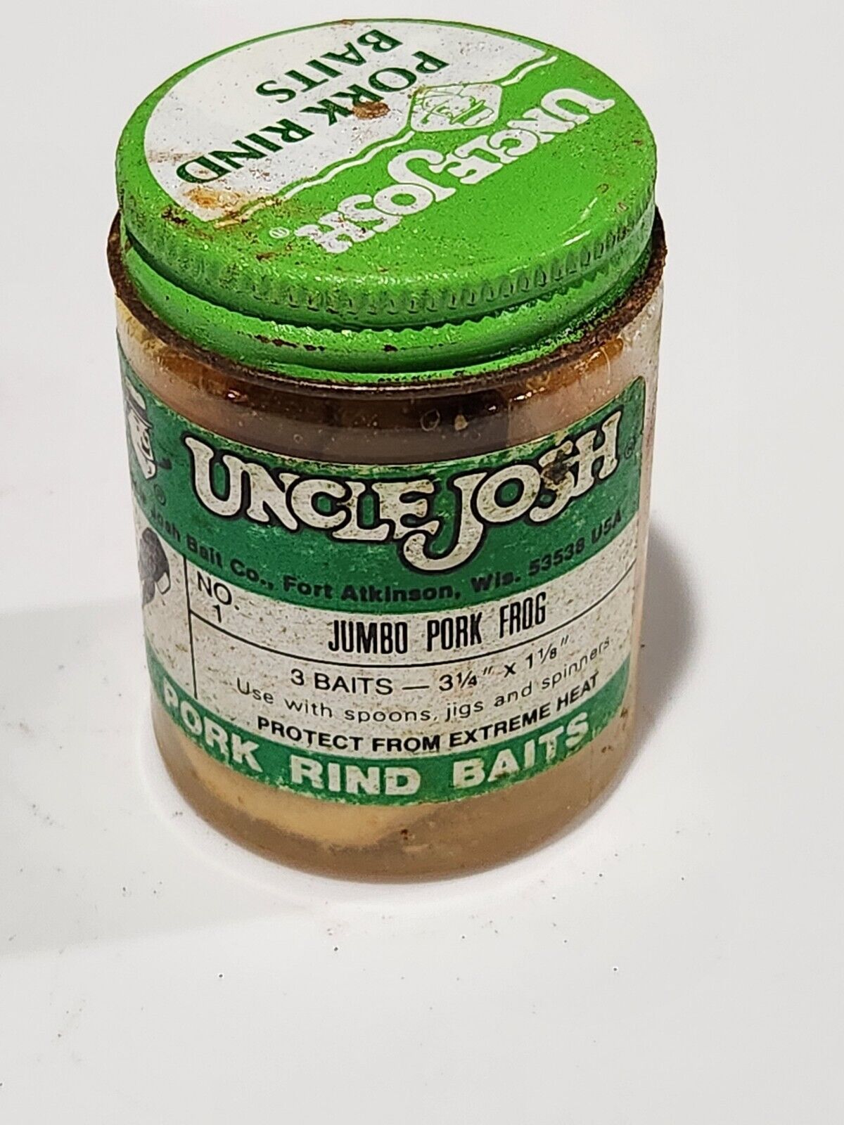 Jar of Uncle Josh Bait Company Pork Rind Baits Jumbo Pork Frog White