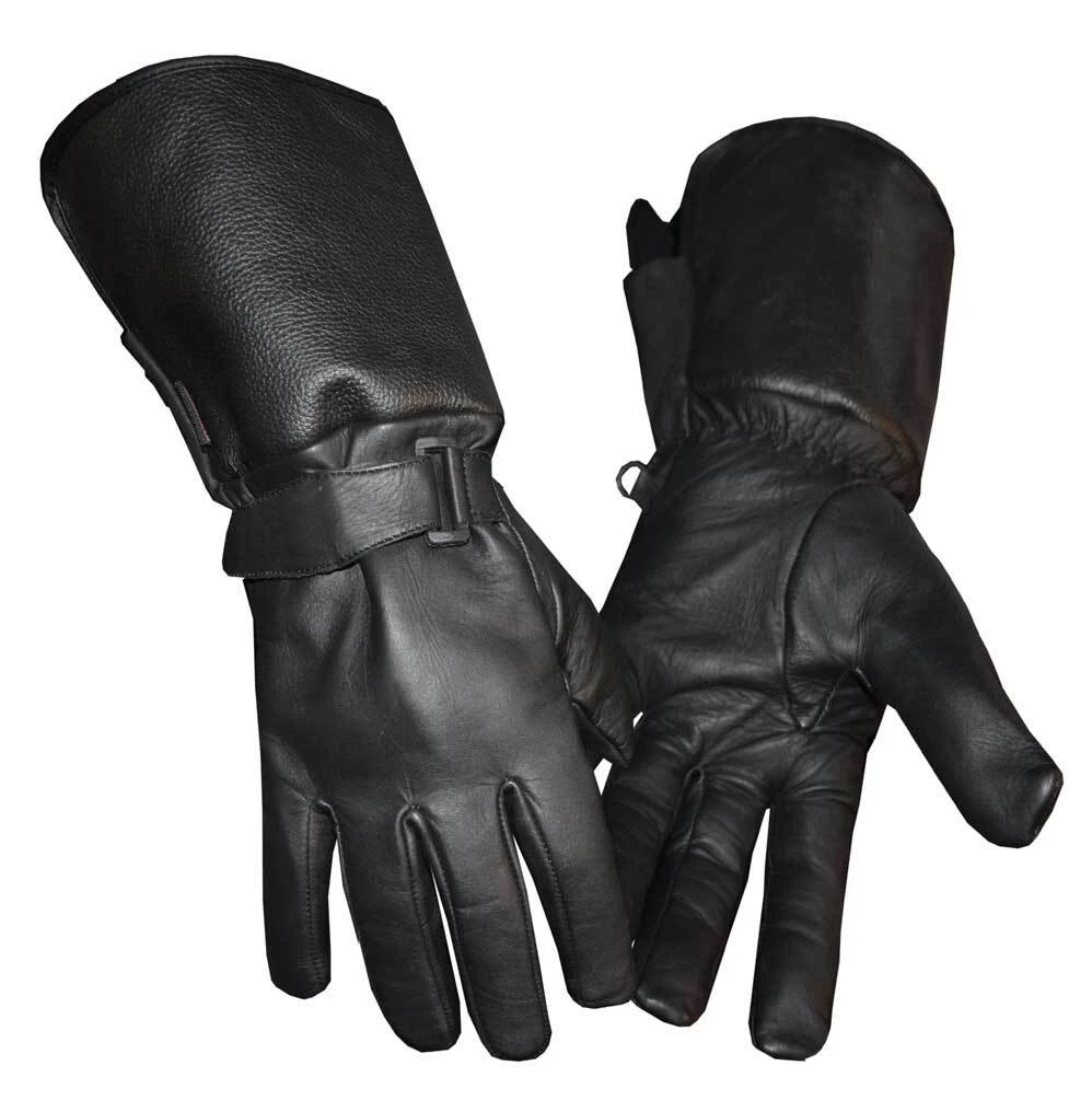 Redline Men's Gauntlet Style Soft Fleece Lining Leather Gloves, Black G-053
