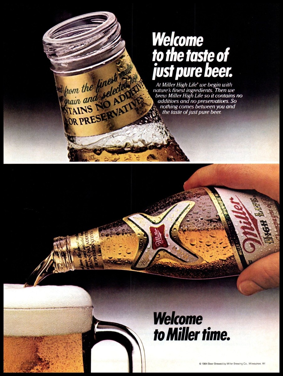 1984 Miller High Life Pure Beer Vintage Print Ad Welcome to Miller