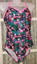 Cat Jack Girls L 10/12 Floral Cheetah Cats print One Piece Swimsuit NWOT