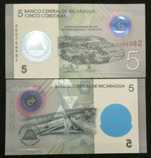 Nicaragua 5 Cordobas Polymer Banknote World Paper Money UNC Currency Bill Note  