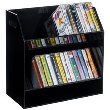 2 Tier Black Acrylic Cassettes Holder, Audio Cassette Deck Tapes Storage Box