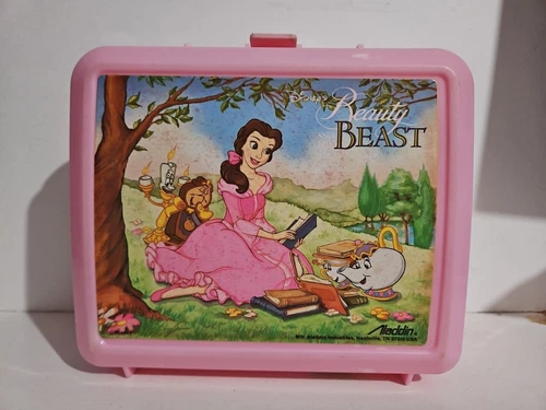 RARE Vintage Aladdin Disney Beauty & the Beast Pink Belle Lunch Box Complete