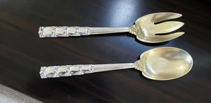 2 Pc. TIFFANY SOLID STERLING SALAD SET "TOMATO" PATTERN GILT BOWL 8.51 ozt.