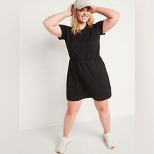 Black Dress 1X Relaxed Fit Fit & Flare Waist-Defined Slub-Knit Mini Summer Beach