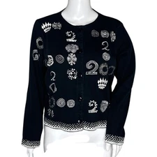 Michael Simon Sweater Womens Medium Black White Cardigan Millennium Vintage Y2K