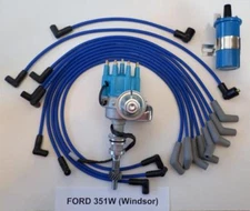 FORD 351W Windsor BLUE Small Cap HEI Distributor + 45k V COIL +SPARK PLUG WIRES