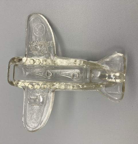 Contenedor de dulces de vidrio transparente prensado vintage Segunda Guerra Mundial frente a casa ejército bombardero avión - Imagen 6 de 9
