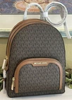 MICHAEL KORS JAYCEE MEDIUM ZIP POCKET BACKPACK BAG TOTE MK BROWN LOGO LEATHER