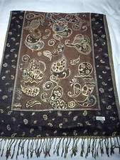 Pashmina Scarf Shawl Wrap Brown & Gold Paisley India Style 27"x 66" 