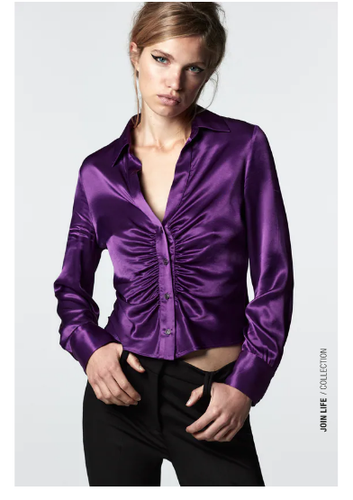 ZARA WOMAN NWT FW21 SATIN SHIRT WITH PLEATS LILAC/GREEN ALL SIZES REF.  4886/248 | eBay