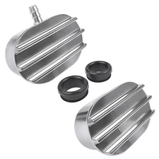 Polished Aluminum Finned Oval PCV + Push-in Breather Combo Valve Cover Set of 2