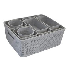 Organizing Set Multiple Size Bins Multipurpose Office Grey 10 Piece
