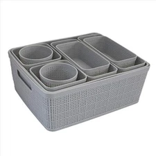  Organizing Set | Multiple Size Bins | Multipurpose | Office | Grey 10 Piece
