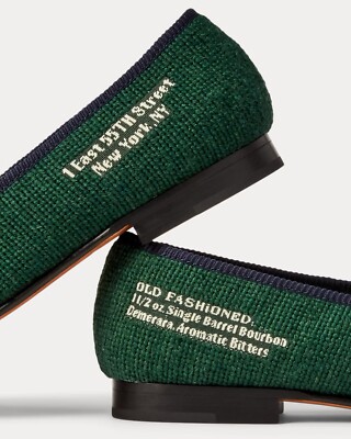 NEW Ralph Lauren Paxton The Polo Bar Green Needlepoint Slippers Loafers with bag Ralph Lauren Paxton Polo Bar Dress Shoes Needlepoint  main image 2
