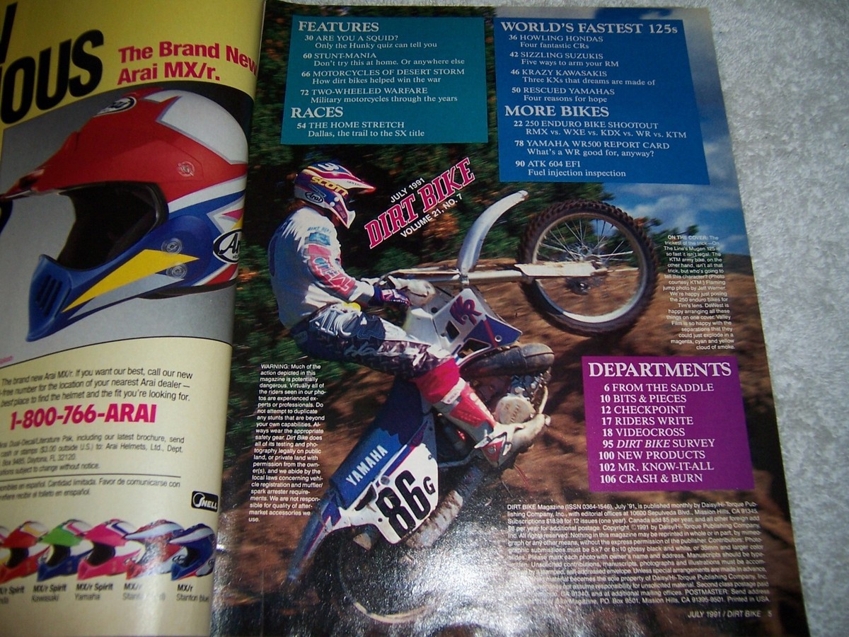 Dirt Bike Magazine July 1991 motorcycles motocross Honda Mugen