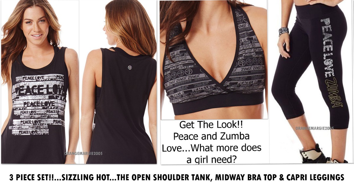 【即納 M】Zumba Peace Love Zumba Capri Legging ズンバ ZUMBA 3Pc.SET! Silver Metallic Foil CAPRI PEACE LOVE