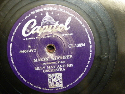 78 rpm BILLY MAY ORCH makin whoopee / lets put out the lights &  go to sleep