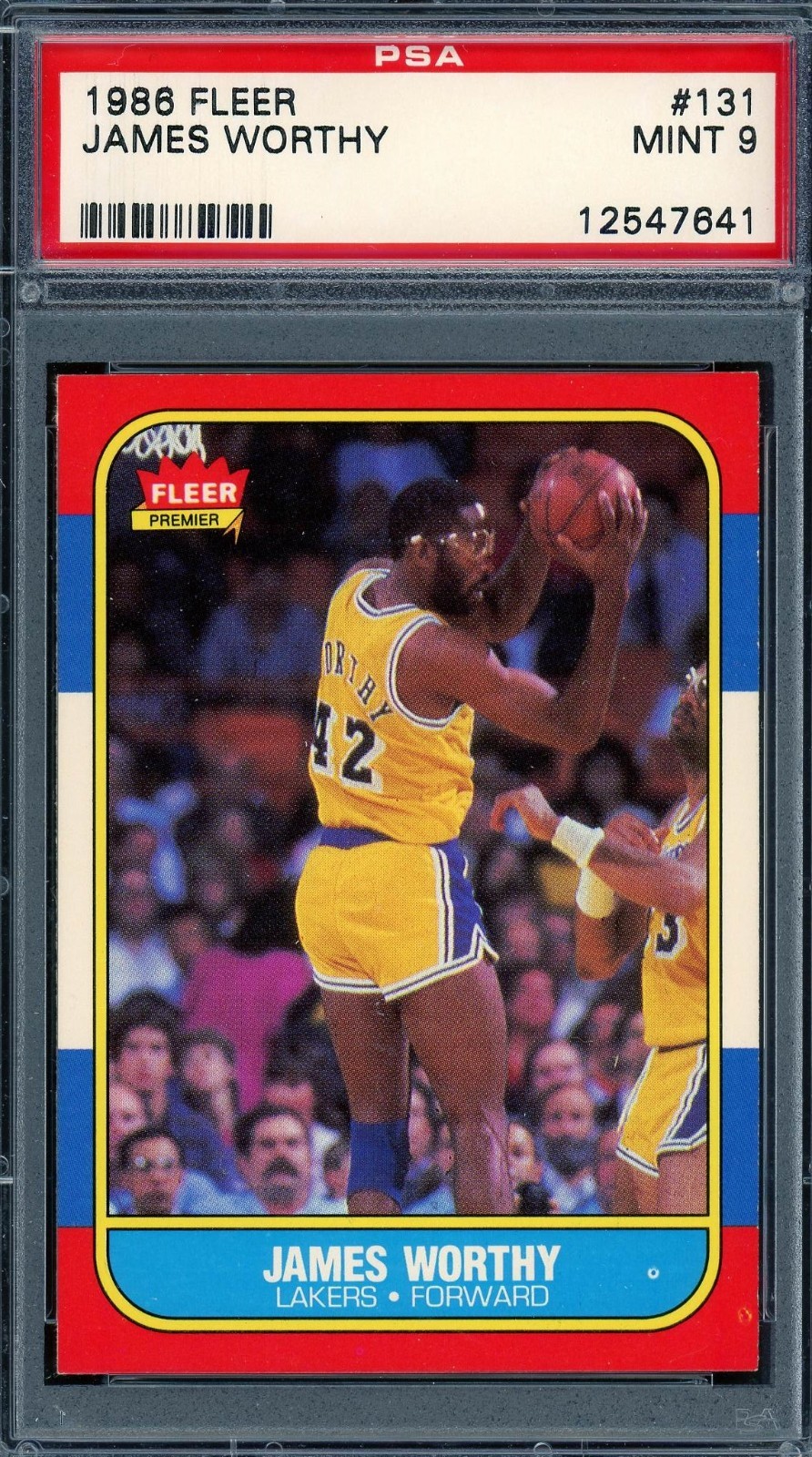 1986 Fleer # 131 James Worthy RC Rookie HOF PSA 9 Mint Lakers (12547641)